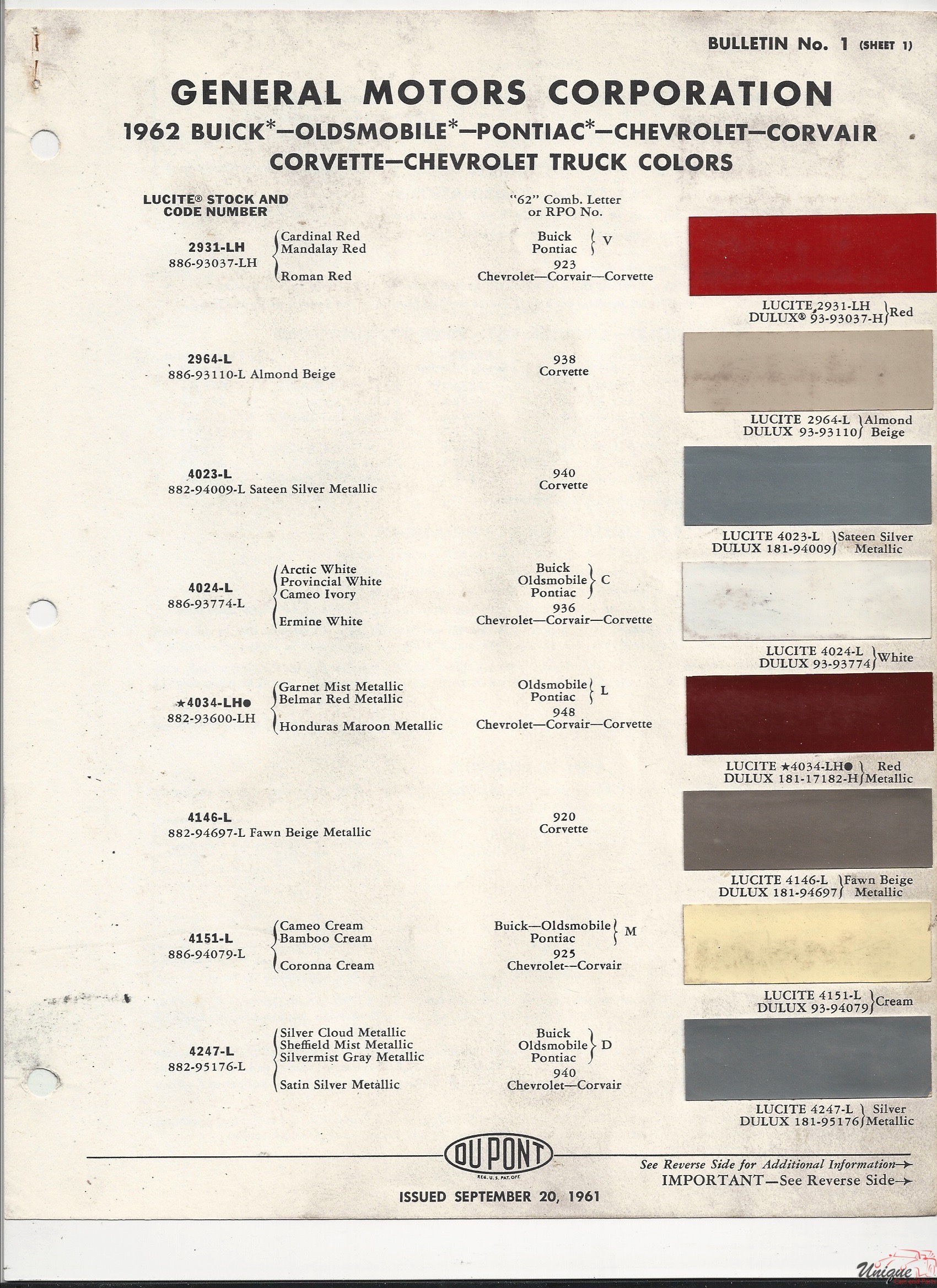 1962 GM Paint Charts